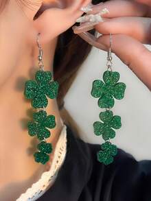 St. Patrick's Day Women's Earrings, Irish Clover Acrylic Pendant Earrings, Green Hat Clover Teardrop Earrings, St. Patrick's Day Earrings, Green Clover Pendant Earrings, St. Patrick's Day Lucky Earrings, St. Patrick's Day Green Clover Acrylic Long Dangle Earrings, Valentine's Day, Mother's Day Gift, St. Patrick's Day Irish Party Supplies - Multicolor - View 2