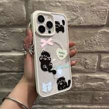 Cute Cartoon Cat Double Phone Case, for  16 15 14 12 13 11 17 Pro Max 17 AIR XS MAX X Phone Back Cover - Blanco - Ver 3