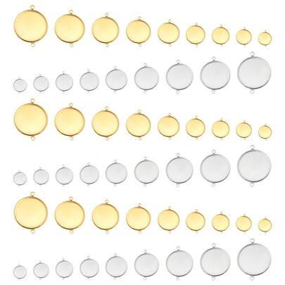 10个/包 不锈钢时间宝石双吊坠托盘，宝石底座焊接双圆多尺寸圆盘吊坠，项链手链饰品底座，DIY珠宝制作材料