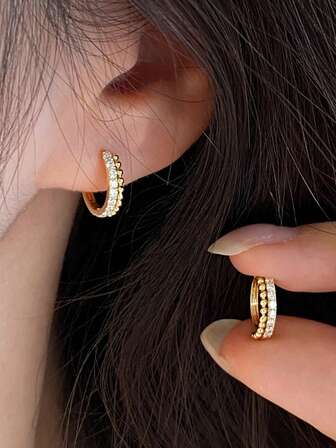 Pendientes de aro pequeños de una sola de bolas de plata de ley 925, pendientes de lujo minimalistas