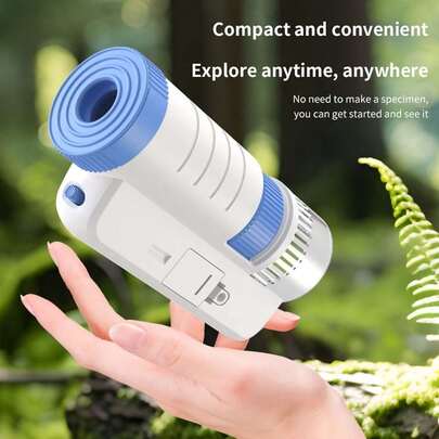 Microscopio portátil óptico HD de mano, microscopio con luz LED, juguete educativo de ciencia para experimentos biológicos (Azul)