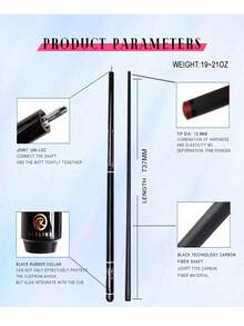 okhealing OKHAELING Carbon Fiber Pool Cues, Black Technology Low Deflection Professional Billiard Cues Sticks(12.9mm Tip Uni-Loc Joint 19-21oz Weight 58inch Length) - Black - View 2