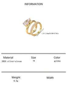 2 件套法国奢华 S925 银材质水滴锆石女士珠宝戒指，适合订婚、婚礼、节日礼物