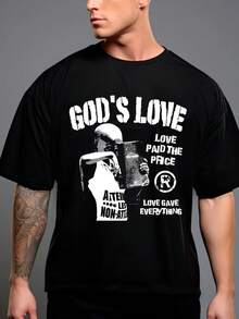 1 Piece Men Cotton Solid Color English Letter Gods Love Printed Short Sleeved Round Neck T Shirt Suitable For Daily Wear Going Out Leisure Sports School Travel Family Gatherings And Other Occasions Short Sleeved T Shirt Summer T Shirt Multiple T Shirts Can Be Given As Gifts To Family Members 2000s Y2k Style - Negro - Ver 2