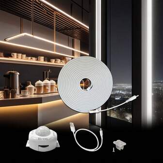 1 pieza Tira de luz de neón con sensor de 5V. Alimentada por USB, disponible en luz cálida o luz blanca. Incluye clips para una instalación fácil. Adecuada para dormitorios, salas de estar, vitrinas, escaleras, etc.