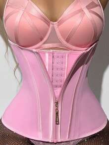 1pc Waist Trainer With Zipper, High Compression Shapewear, Women Waist Cincher - Pink - View 2