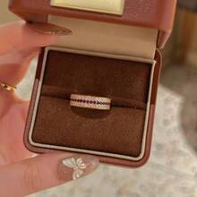 1pc Vintage Heavy Craft High-End Exquisite Fashion Light Luxury Ruby Row Ring For Women - 金色 - 查看 7