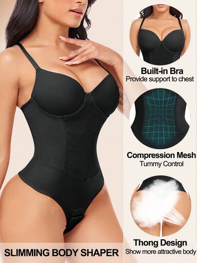 Women Shapewear Bodysuit Tummy Control Boned Body Shaper Full Body Shaper Bodysuit Tummy Slimming With Built-In Bra Thong Body Suits,Slimmer Seamless Camisole Bodysuit Tops  For Shaping