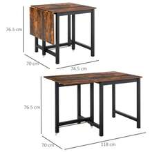 Extendable Dining Table, Foldable Kitchen Table With Wheels, Metal Folding Table, Load Capacity Up To 20 Kg, For Kitchen, Dining Room, 118 X 70 X 76.5 Cm, Brown | Aosom - Brown - View 2