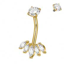 1 pieza Anillo de ombligo con flor de marquesa de acero inoxidable y circonita, 14G, con colgante de circonita, piercing inverso de joyería para el ombligo - Como se muestra en la imagen - Ver 12