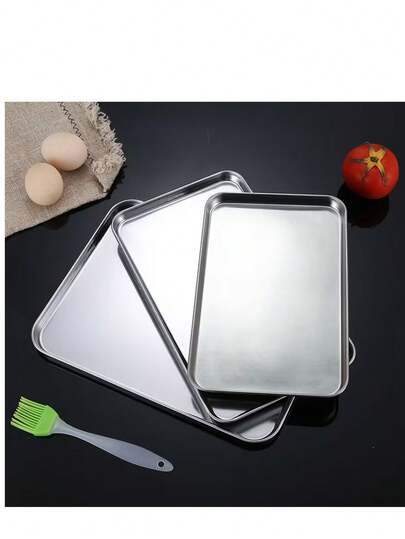 1个/5个装不锈钢托盘，适用于烧烤、烘焙、烤制和蒸煮。平底设计，兼具食物储存功能。家居厨房/餐具/托盘