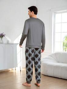 Men's Printed Crew Neck Long Sleeve Casual Comfortable Pajama Set, Spring/Autumn - Multicolor - View 2