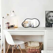 14"L X 8"W Irregular Wall Mirror With Wood Framed Small Asymmetrical Black Hanging Mirrors For Bedroom Living Room Bathroom Entryway Dressing Room Decorative - 深灰色 - 查看 6