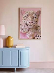 1 幅粉色帆布海报，豹纹艺术画，猎豹挂画，幸运墙饰，学院风墙画，极简主义墙面艺术品，少女房墙面装饰，无框 - 粉色 - 查看 4