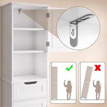 Tall Bathroom Cabinet, Narrow Column With Adjustable Shelves, Drawer, Open Compartment, Magnetic And Anti-Tip Doors, 170 X 40 X 30 Cm - trắng - Xem 3