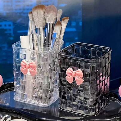 Luxury-Luxurious Rattan-Patterned Desktop Storage Box, Featuring A High-End Storage Rack With Compartmentalized Sections For Organizing Lipsticks And Cosmetics.