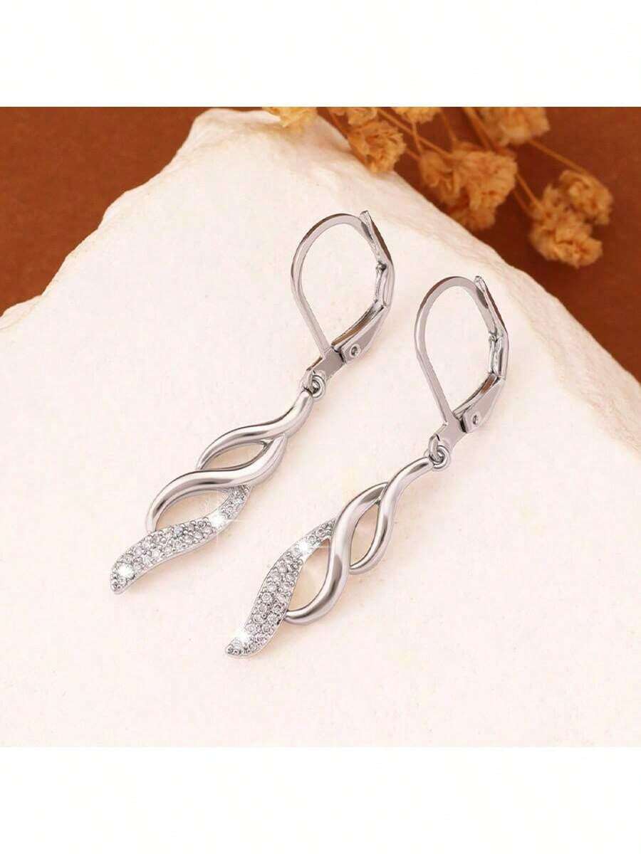 1件套奢华925银镶嵌立方氧化锆羽毛吊坠耳环套装，优雅女士节日、派对、婚礼佩戴之选 - 銀色 - 查看 1