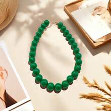 1pc Shiny Beaded Necklace, Suitable For Daily Wear - Royal Blue - View 3