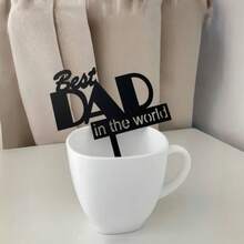 1pc/Set 2D Flat Acrylic "Happy Birthday Dad" Cake Topper, Acrylic Dad Birthday Cake Insert - Black - View 5