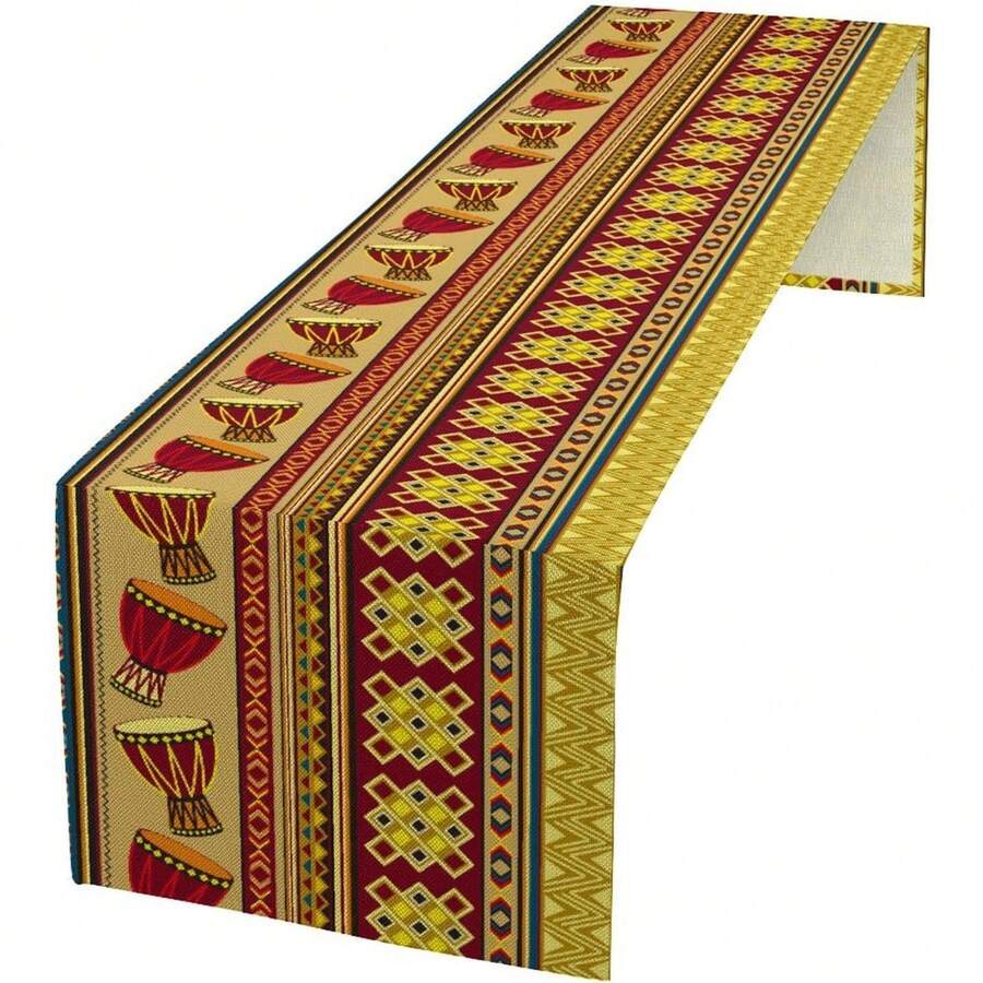 1PC African Table Runner,Traditional African Colorful Retro Patterns Table Cloth, Kitchen Dining Table Runnersk, Fireplace Decoration, Made Of Thick, Durable, And Wrinkle-Resistant Polyester Fabric, 13x72 Inch And 13x48 Inch, Washable Table Cloth Dresser Scarves For Party Wedding Birthday Holiday - Đỏ châu Phi-2 - Xem 1