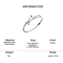 1pc Minimalist Rivet Design Luxury Stainless Steel Rhinestone Inlaid Bracelet, Suitable For Daily Wear, Women Gift - Silver - View 5
