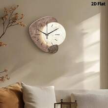 2D平面抽象复古静音挂钟，单件装，超静音石英机芯，无滴答声，适合装饰客厅、卧室、办公室，是送给家人、朋友、斋月、情人节和复活节的理想礼物。