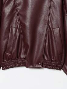 DEEKA Spring/Autumn New Women's Loose Oversized European And American Style Fashion Minimalist Versatile Faux Leather Jacket - Burgundy - View 3