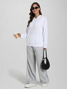 CZRLHYT Áo nỉ nữ dáng rộng có mũ, áo nỉ chui đầu, áo hoodie thời trang, áo dài tay dễ thương có túi. - trắng - Xem 2