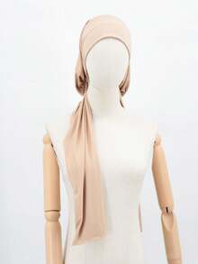 (Con Scrunchie) 1 pieza Bufanda con capucha de unicolor para mujer, chal, cálida y a prueba de viento, elegante y minimalista, uso versátil para el cabello diario y festivales, gorro para dormir - Albaricoque - Ver 4