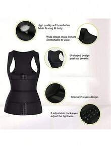 1pc Women's Plastic Waist Cincher Sports Belt With Hook And Loop Closure, Slimming Underwear With Chest Support And Abdominal Tightening - Black - View 2