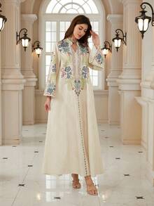 Elegant Women's Notched Neck Long Sleeve Dress, Made Of Woven Fabric With Vibrant Bohemian Print, Showcasing A Graceful Style - NT08 - View 5