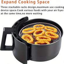 3/1 Set Of Gas Fryer Accessories, Three-Layer Circular Grill And Steamer, Stainless Steel Stackable Rack, Dehydrator, Fryer Accessories - Silver - View 3