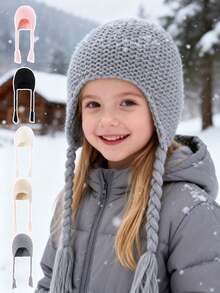 Mũ len mùa đông cho bé gái One Piece có che tai, mũ len ấm áp mùa đông cho trẻ sơ sinh và trẻ nhỏ, mũ mùa thu cho trẻ em, mũ dễ thương có che tai cho thời tiết lạnh, quà tặng năm mới, trang trí tiệc mừng em bé (Màu sắc: Hồng, Xám, Trắng) - Nhiều màu - Xem 1