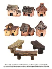 6个迷你树脂小屋摆件 - 非常适合DIY仙女花园、多肉植物盆栽和玻璃容器装饰！ - 杏色 - 查看 13