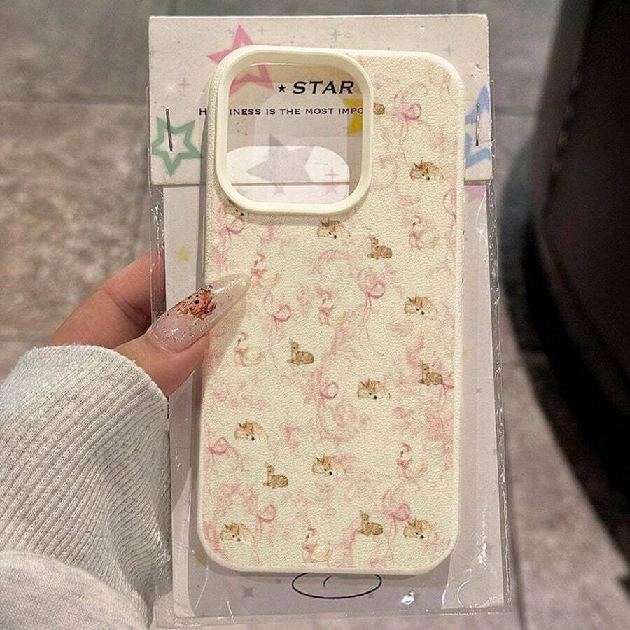1pc TPU Material Elegant Light Pink Floral Deer & Swan Pattern Phone Case Compatible With IPhone 17 Pro Max/17/16 Pro Max/15/13/12/11, S20 FE/A15/S24/A55, Redmi Note 11/12/13 Pro, Full Coverage Anti-Drop Soft Protective Cover - White - View 1