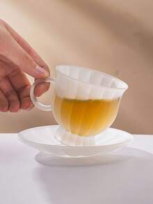 1 Set Frosted Glass Coffee Cup & Saucer, Minimalist Frosted Design, 180ml Capacity Glass Coffee Cup & Saucer, Household Breakfast Milk Cup, Juice Cup, Water Cup, Party Afternoon Tea Cup, Coffee Cup, Espresso Cup, Black Tea Cup, Gift Cup & Saucer - Multicolor - View 9