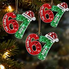 3D Effect Flat 67 Six Seven 2025 Slang Christmas - Personalized Acrylic Ornament - Funny Christmas Gift For Teen, Grandkid, Gen Alpha, Funny 67 Christmas Ornamen. - C-67 Yellow Rope Ornament - View 5