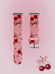 1pc Soft Elastic Breathable Ombre Pink Cherry Star Pattern Replacement Watch Band, Suitable Compatible With Samsung, , Honor Smartwatches, 38mm 40mm 41mm 42mm 46mm 45mm 44mm 49mm, Fashionable Casual Multi-Color Silicone Watch Strap Compatible With Apple Watch Ultra SE/11/10/9/8/7/6/5/4/3/2/1 - Multicolor - View 1