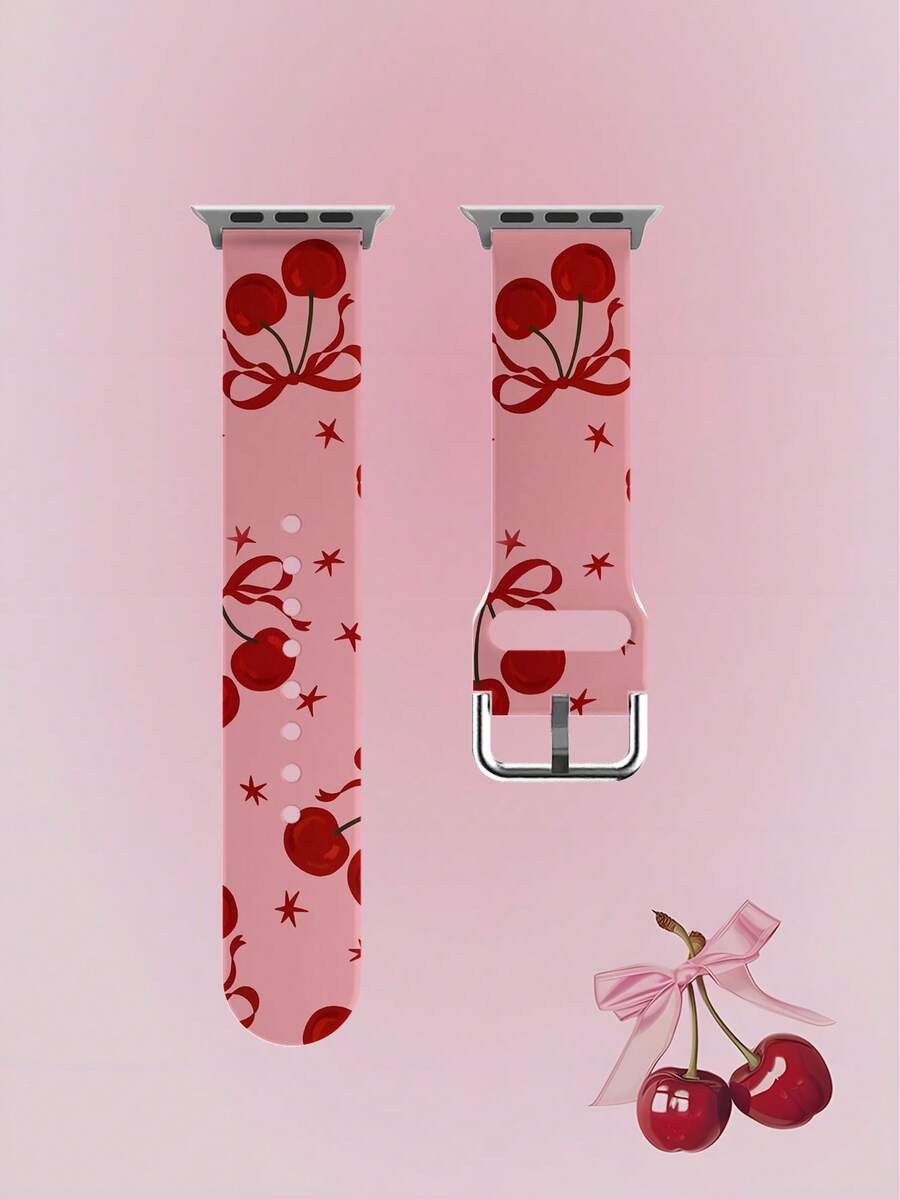 1pc Soft Elastic Breathable Ombre Pink Cherry Star Pattern Replacement Watch Band, Suitable Compatible With Samsung, , Honor Smartwatches, 38mm 40mm 41mm 42mm 46mm 45mm 44mm 49mm, Fashionable Casual Multi-Color Silicone Watch Strap Compatible With Apple Watch Ultra SE/11/10/9/8/7/6/5/4/3/2/1 - Multicolor - View 1