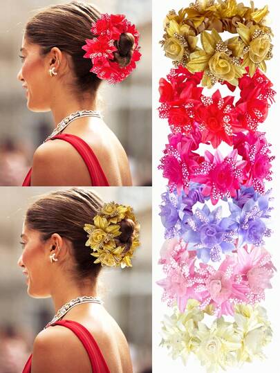 1pc Women's Spring/Summer New Solid Color Faux Fabric Flower Hair Scrunchie, Suitable For Beach, Hawaii Vacation, Daily Wear, Bun Hairstyle, Hair Tie, Holiday, Party, Gift