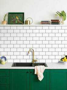 4/10/20 Pcs Kitchen Backsplash 3D Glossy White Subway Tile Texture Peel And Stick Wall Tiles Stickers, Suitable For Kitchen And Bathroom - Multicolor - View 5