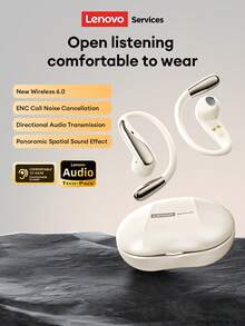 Lenovo 联想 AC103 运动蓝牙耳机，入耳式挂耳耳机，电池续航时间长，定向音频，ENC 降噪，低延迟，高品质音乐，佩戴舒适，适合跑步、运动、商务等场合，无线耳机，兼容智能手机和电脑。 - 米色 - 查看 3