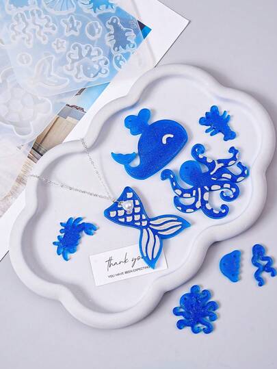 1 st hartsform med hål för marinbiologiska smycken, marin snäckskal fiskstjärtmaneter sjöstjärna nyckelring hänge halsband smyckestillverkning hartsform, används för DIY dekorativa hängen, hantverk och heminredning