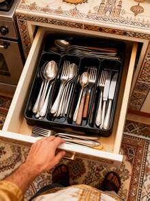 1pc Kitchen Spoon Holder Organizer, Cutlery Tray, Drawer Divider Flatware Silverware Storage Box, In-Cabinet Knife Fork Chopsticks Rack, Flat Utensil Organizer, Drawer Knife Fork Plate Separator
