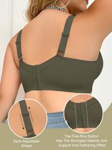 Sujetador sin costuras verde para mujer de talla grande MIMILEMON, sujetador cómodo con tirantes anchos y minimalista que brinda soporte y elevación - Verde - Ver 3
