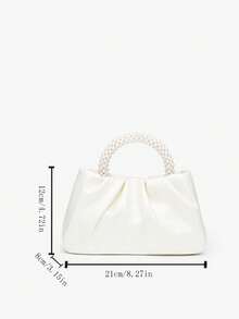 优雅褶皱时尚简约高端仿珍珠云朵斜挎包/手提包，百搭情人节礼物，仿珍珠包 - 米色 - 查看 6