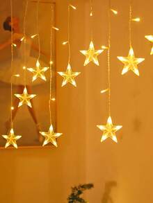 1条2米/6.56英尺电池供电星形串灯，家居窗帘装饰，室内房间装饰，卧室装饰，墙面装饰串灯，婚礼派对节日星形仙女灯 - 無色 - 查看 6