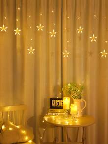 1条2米/6.56英尺电池供电星形串灯，家居窗帘装饰，室内房间装饰，卧室装饰，墙面装饰串灯，婚礼派对节日星形仙女灯 - 無色 - 查看 2