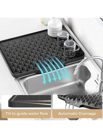 1 tấm lót thoát nước silicon chống trượt cho nhà bếp, thảm chịu nhiệt đa năng, chống trơn trượt, nhanh khô, an toàn với máy rửa chén, thích hợp để bảo vệ mặt bàn bếp và giá để nồi, vật dụng thiết yếu cho nhà bếp | Thảm nhà bếp hiện đại | Dụng cụ nhà bếp, thiết kế thoát nước tích hợp, chịu nhiệt và dễ vệ sinh, áp dụng cho mặt bàn, bồn rửa, tủ lạnh, v.v.