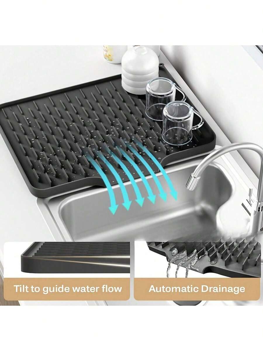1pc Kitchen Non-Slip Silicone Drainage Mat, Multi-Purpose Heat-Resistant Mat, Non-Slip, Quick-Drying, Dishwasher, Suitable For Kitchen Countertop Protection And Pot/Dish Rack, Kitchen Essential | Modern Kitchen Mat | Durable Kitchen Utensil, Built-In Drainage Design, Heat-Resistant And Easy To Clean, Suitable For Countertop, Sink, Refrigerator, Etc. [Please Check Size Carefully]
